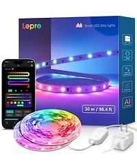 Lepro S1 Ai Smart Rgb Led Strip Lights, 100ft (2 Rolls of 50ft), Ic and Rainbow Chasing Effects, for Party Holiday Room Decor, 2.4G Wi-Fi & Bluetooth