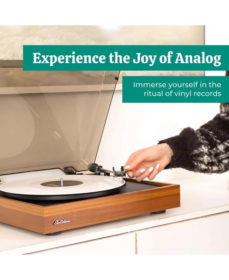 Electrohome Montrose Vinyl Record Player 2-Speed Belt-Drive Turntable, with Audio-Technica Stylus, Speed Control Motor, Built-in Preamp, Wood Plinth,