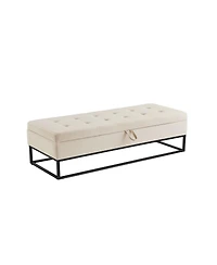 Upholstered Storage Bench with Metal Base Tufted Velvet Ottoman for Bedroom Living Room or Entryway Ideal Small Spaces Assembly Required-The Pop H