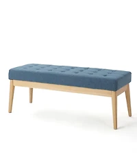 Mid Century Modern Upholstered Bench with Button Tufting and Birch Wood Legs for Dining Room, Hallway, or Office-The Pop Home
