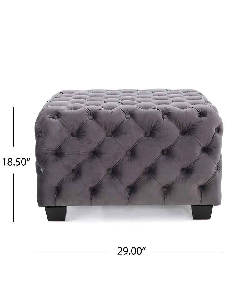 Velvet Upholstered Square Ottoman with Deep Button Tufting and Wood Legs for Living Room or Lounge Seating-The Pop Home