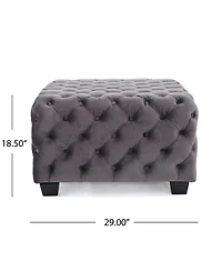 Velvet Upholstered Square Ottoman with Deep Button Tufting and Wood Legs for Living Room or Lounge Seating-The Pop Home