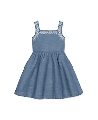 Hope & Henry Big Girls Sleeveless Chambray Sundress with Embroidery