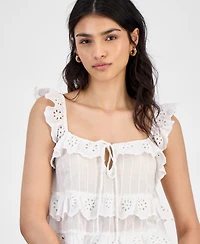 And Now This Women's Cotton Eyelet-Ruffled Tank Top