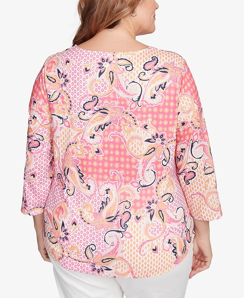 Ruby Rd. Plus Mixed Pattern Sublimation Knit Crew Neck Top