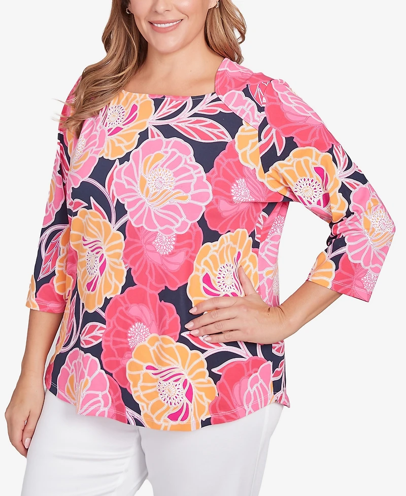 Ruby Rd. Plus Size Bold Poppies Envelope Neck Top