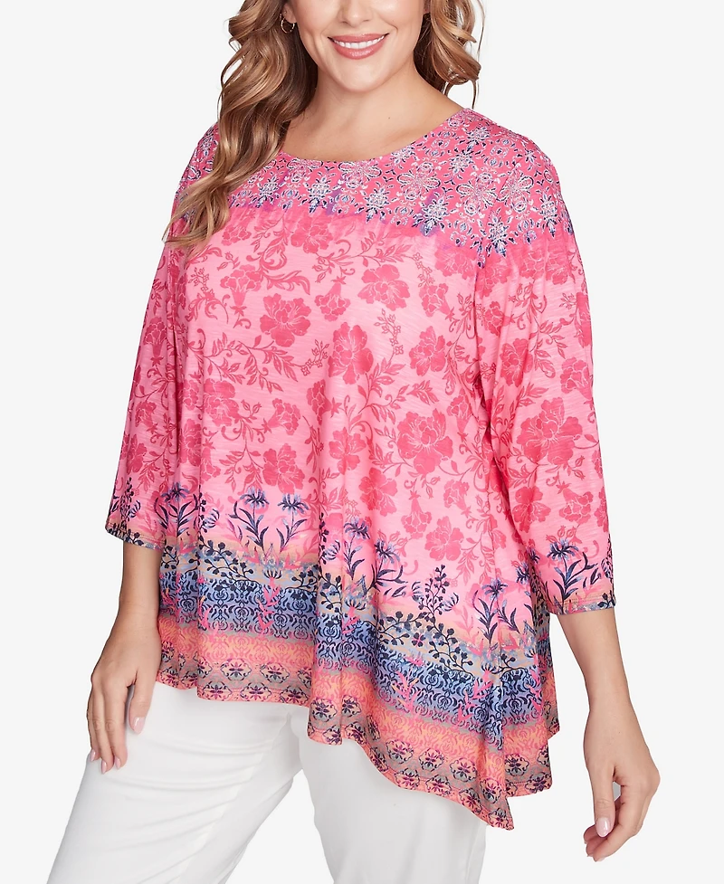Ruby Rd. Plus Floral Ombre Border Sublimation Knit Top
