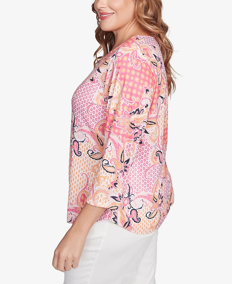 Ruby Rd. Plus Mixed Pattern Sublimation Knit Crew Neck Top