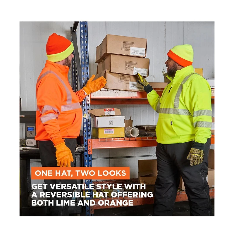RefrigiWear Men's HiVis Reversible Knit Cap - High Visibility Safety Beanie with Dual-Side Warmth