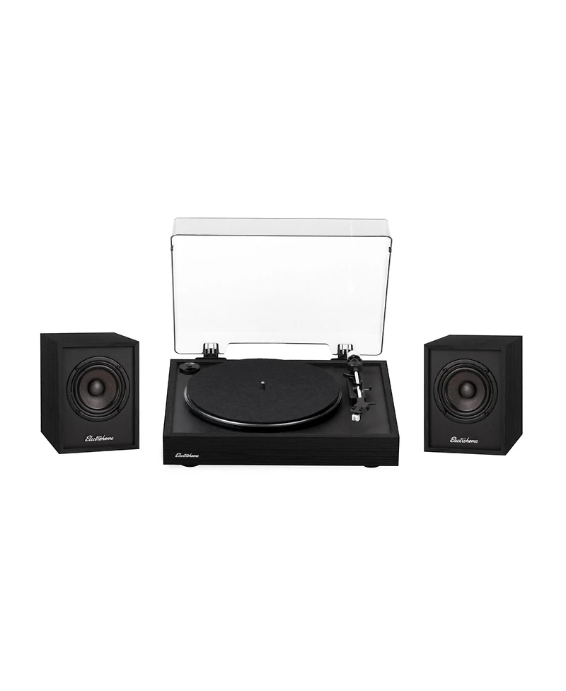 Electrohome Montrose, Upgradable Vinyl Record Player with Huntley, Powered Bluetooth Bookshelf Speakers, 3" Driver, for Warm Natural Sound, Teak