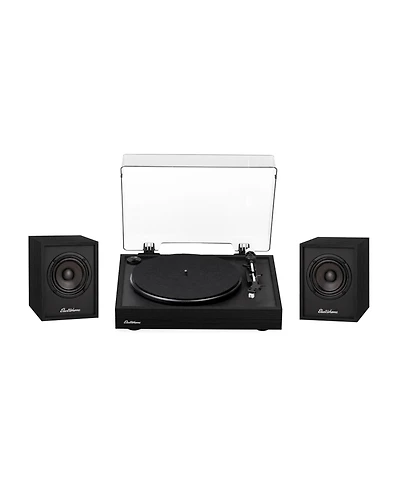 Electrohome Montrose, Upgradable Vinyl Record Player with Huntley, Powered Bluetooth Bookshelf Speakers, 3" Driver, for Warm Natural Sound, Teak