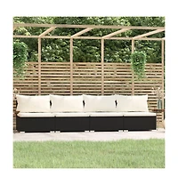 4 Seater Sofa with Cushions Black Poly Rattan