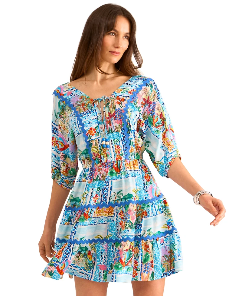 Vince Camuto Women's Tie-Neck Rickrack-Trim Tiered Dress