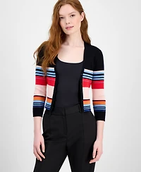 T Tahari Women's Striped V-Neck 3/4-Sleeve Button Cardigan