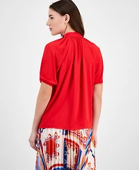 T Tahari Women's Solid-Color Georgette Split-Neck Blouse