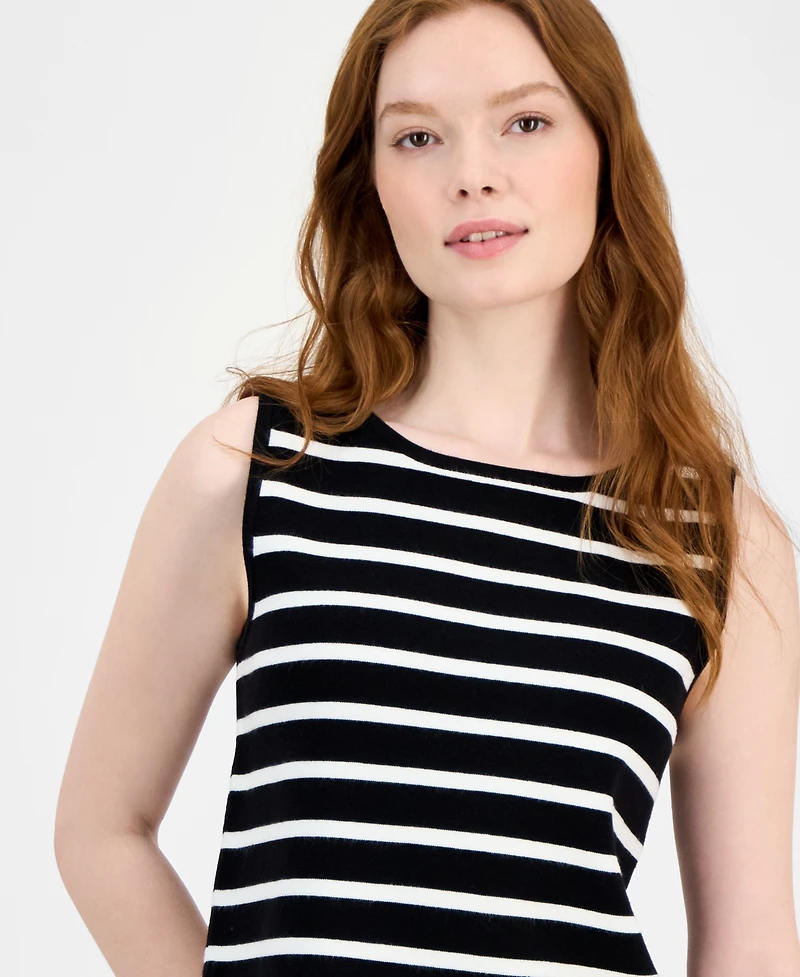 T Tahari Women's Striped Boat-Neck Sleeveless Sweater