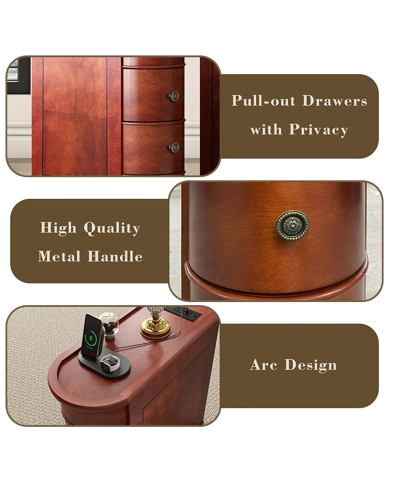 Solid Wood Nightstand with Integrated Charging Station