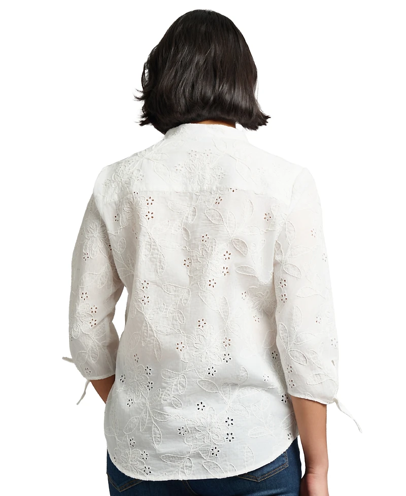 Jones New York Petite Cotton Y-Neck Shirt