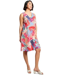 Jones New York Petite Printed Linen-Blend Trapeze Dress