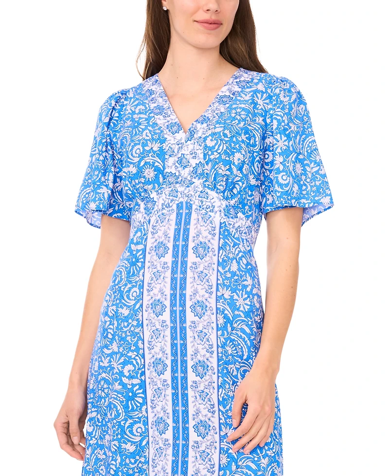 Msk Women's Printed Short-Sleeve Maxi Dress