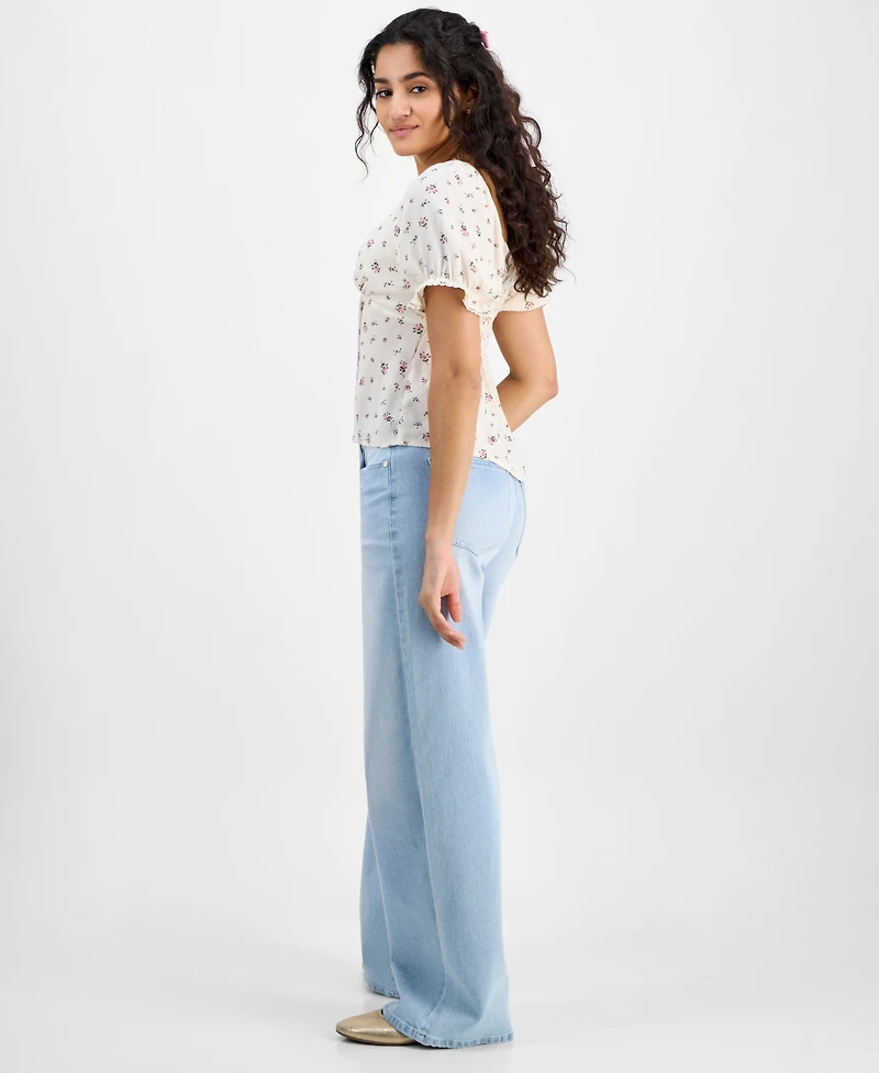 Celebrity Pink Juniors' Elastic-Back Wide-Leg Jeans