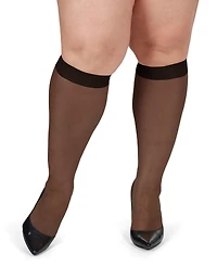 MeMoi Women's 2 Pair Pack Silky Sheer Curvy Knee Highs Mm-4210