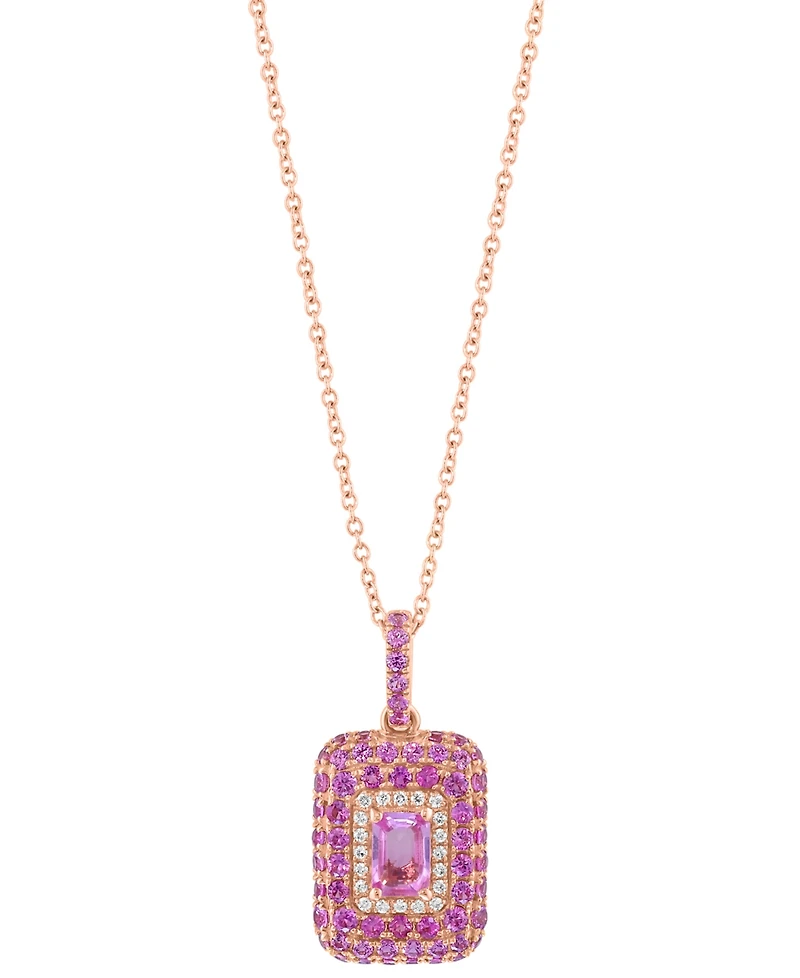 Effy Pink Sapphire (1-7/8 ct. t.w.) & Diamond (1/10 ct. t.w.) Octagon Halo 18" Pendant Necklace in 14k Rose Gold