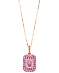 Effy Pink Sapphire (1-7/8 ct. t.w.) & Diamond (1/10 ct. t.w.) Octagon Halo 18" Pendant Necklace in 14k Rose Gold
