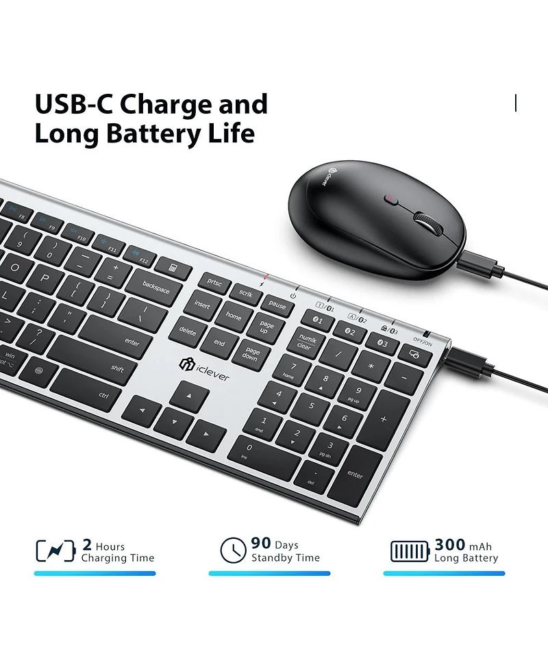 Bluetooth Keyboard and Mouse, Rechargeable Wireless Keyboard and Mouse Combo with Numeric Keypad, Ultra-Slim Full Size