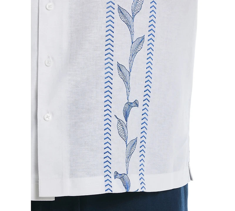 Cubavera Men's Big & Tall Classic-Fit Leaf Embroidered Panel Linen Blend Button-Down Camp Shirt
