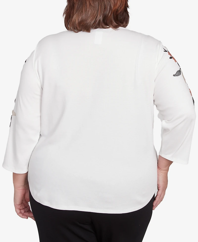 Alfred Dunner Plus Natural Instinct Earthy Floral Embroidered Textured Top