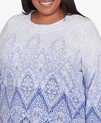 Alfred Dunner Plus Santa Fe Ombre Medallion Crew Neck Printed Top