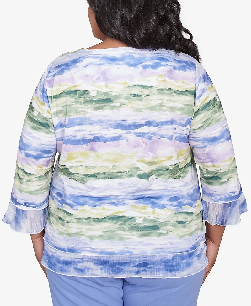 Alfred Dunner Plus Santa Fe Watercolor Biadere Striped Crew Neck Top