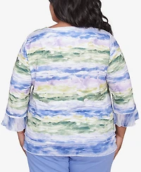 Alfred Dunner Plus Santa Fe Watercolor Biadere Striped Crew Neck Top