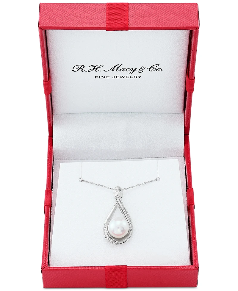 Honora Cultured Freshwater Pearl (9mm) and Diamond Accent Pendant 18" Necklace 14k Gold
