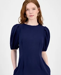 Connected Women's Puff-Sleeve Round-Neck Midi Dress
