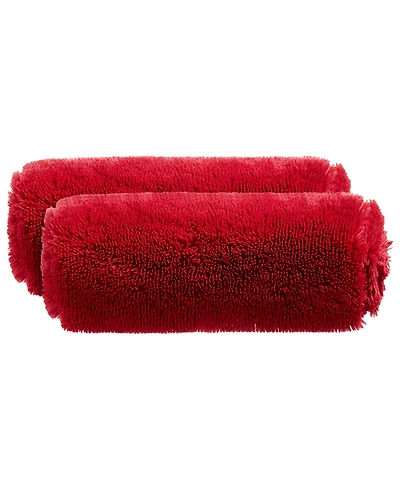 Cheer Collection Shaggy Bolster Decorative Pillow Set, 8" x 24"