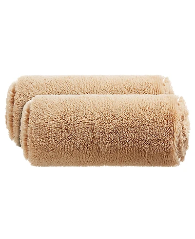 Cheer Collection Shaggy Bolster Decorative Pillow Set, 8" x 24"