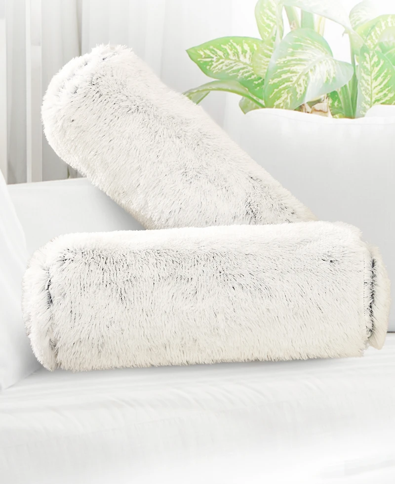 Cheer Collection Shaggy Bolster Decorative Pillow Set, 8" x 24"