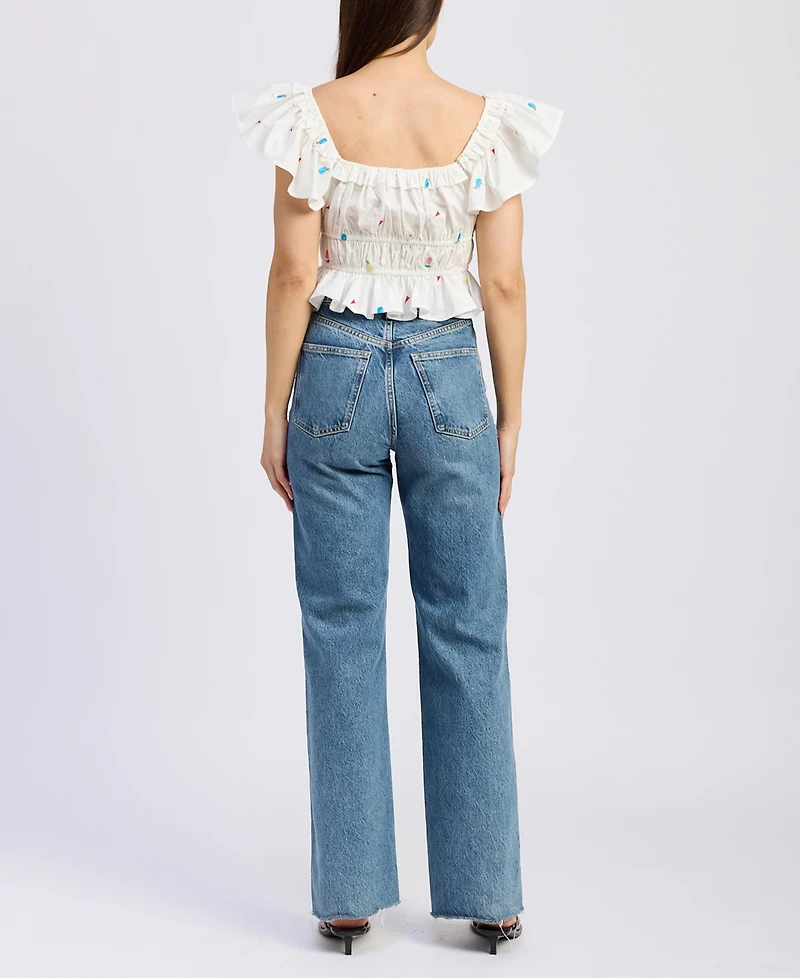 En Saison Women's Nellie Flutter-Sleeve Shirred Top