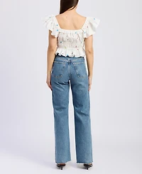 En Saison Women's Nellie Flutter-Sleeve Shirred Top