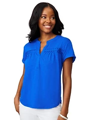 Cable & Gauge Women's Shirred Detail Short Sleeve Top