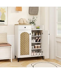 2-Door Shoe Rack Organizer with Drawer and 6 Removable Shelves-White