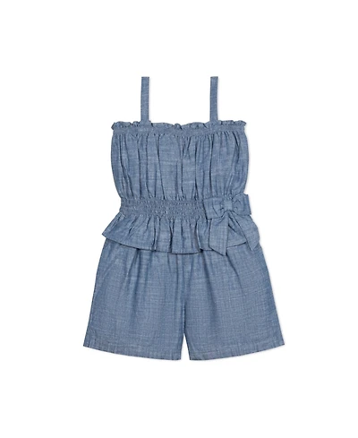 Hope & Henry Little Girls Organic Sleeveless Smocked Waist Chambray Romper