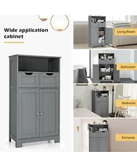 Gymax Bathroom Floor Cabinet Wooden Storage Organizer w/Drawer Doors Espresso