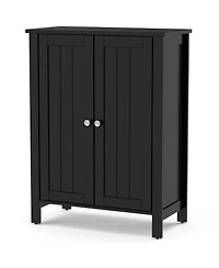 Gymax 2-Door Bathroom Floor Storage Cabinet Space Saver Organizer Grey
