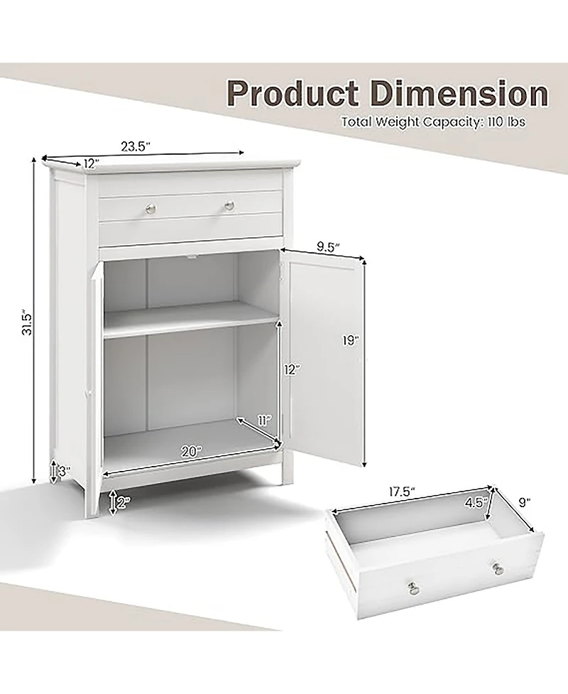 Gymax Bathroom Storage Cabinet Free Standing Large Drawer W/Adjustable Shelf