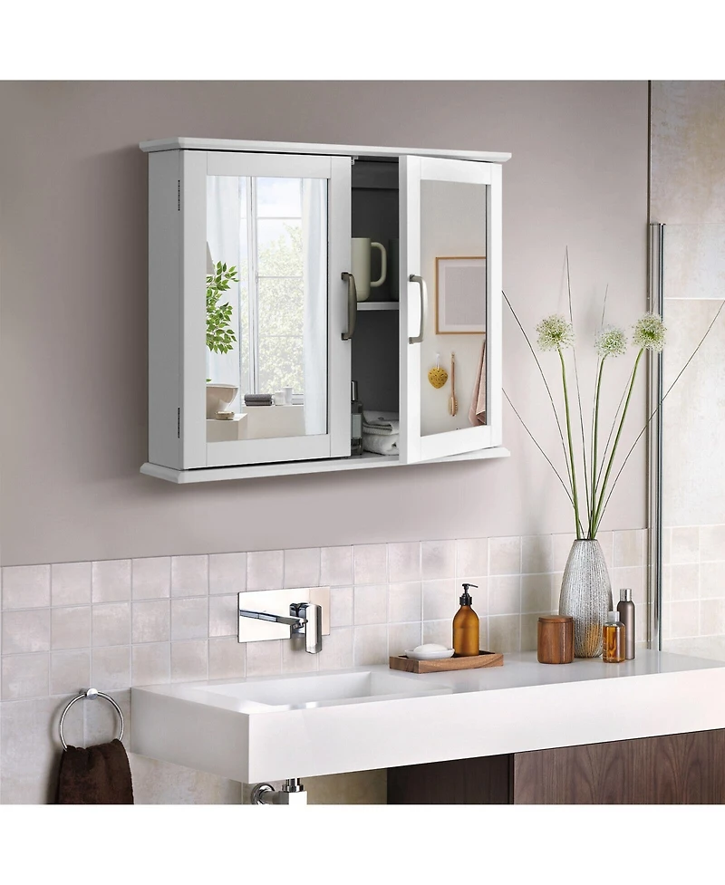 Gymax Bathroom Medicine Cabinet 2-Tier Wall-Mounted Mirror Storage Cabinet W/Handles