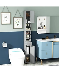 Gymax Tall Slim Bathroom Storage Cabinet Linen Tower w/Drawer Adjustable Shelves Black