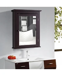 Gymax Bathroom Mirror Cabinet Wall Mounted Medicine Storage Adjustable Shelf Brown